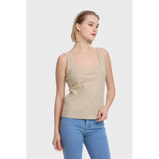 Polera Mujer Pabilo Escote Cuadrado Dorado