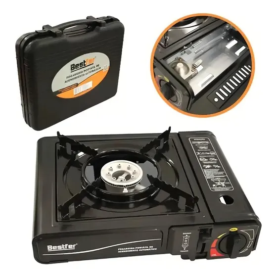 Bestfer fogareiro portátil camping ascendimento automático com Maleta