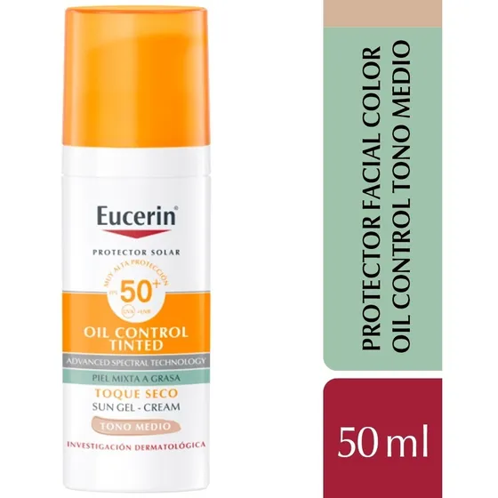 Eucerin sun oil control protector solar facial tono medio 50 fps 50 mL