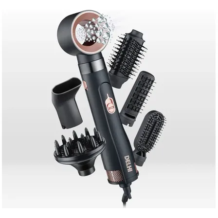 Secador De Pelo 6 En 1 2200w Profesional Accesorios Negro