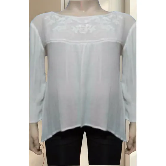 Blusa De Bambula Blanca  Encaje Talle L Grande