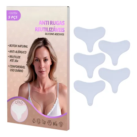 5 Adesivos Anti Rugas Silicone Peito Rejuvenesça Dormindo Madura Dia/noite