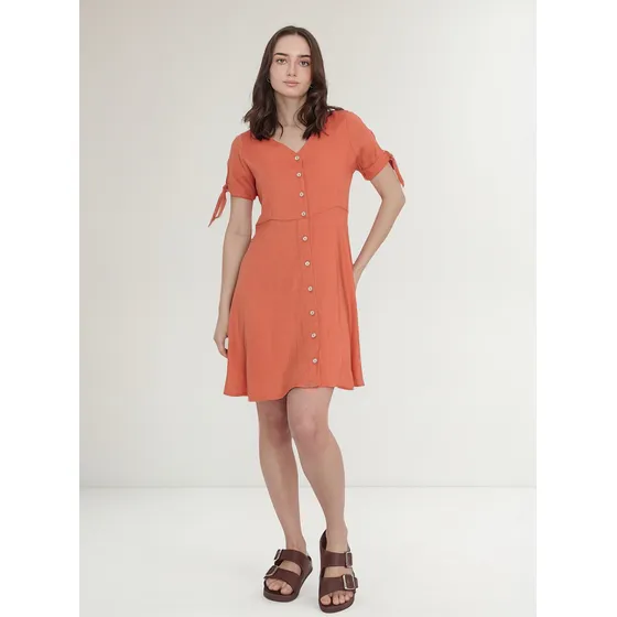 Vestido De Manga Corta De Lino Navio