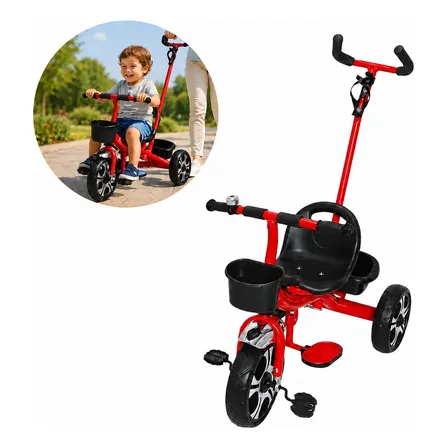 Triciclo Infantil Com Empurrador E Cestinha - Escolha Cor Vermelho