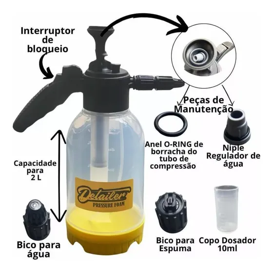 Snow Foam Manual Pulverizador Gerador De Espuma Detailer 2l Cor Amarelo