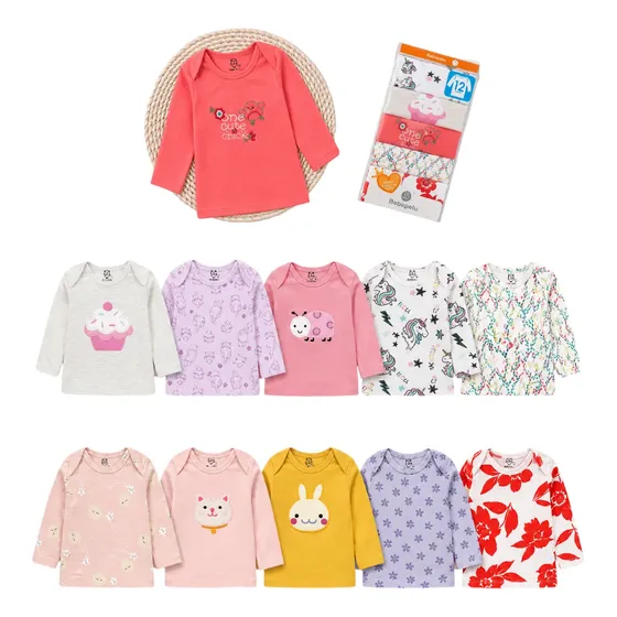Pack 5 Camisetas Manga Larga Algodón Bebe (niño) O (niña)