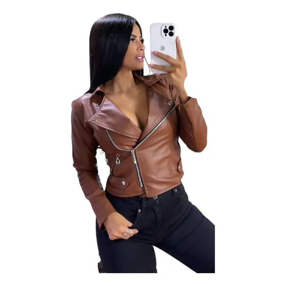 Chaqueta Rockera Para Dama En Cuerotex