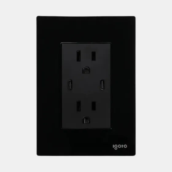 Placa Cristal 2 Contactos Y 2 Usb Tipo C Igoto Negro 15 A 125v Negro