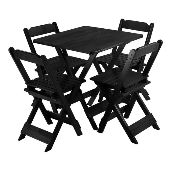 Jogo De Mesa Madeira Conjunto Dobrável 70x70 C/ 4 Cadeiras Cor Preto Desenho do tecido das cadeiras Liso