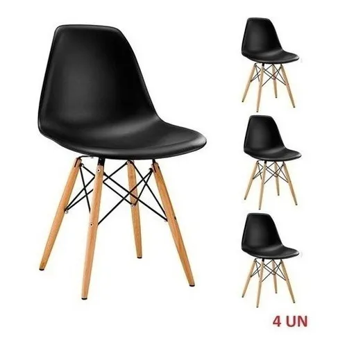 Jogo 4 Cadeiras Charle Eames Wood Eiffel Sala Cozinha Cor da estrutura da cadeira Preto