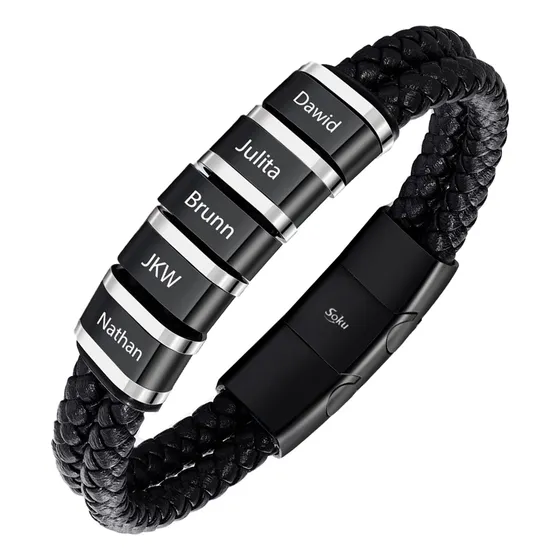 Pulsera Personalizada Piel Acero Inoxidable Titanio Soku