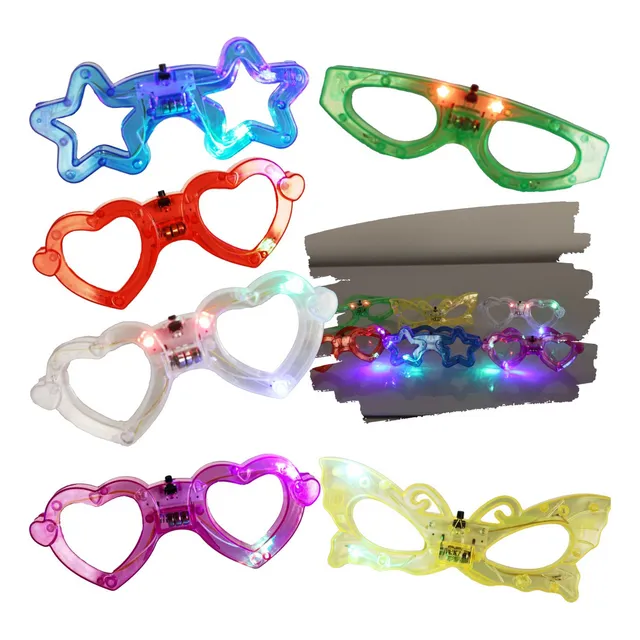 12 Lentes Luminosos Luz Led Batucada Fiesta Mayoreo Color Diseño Lentes Con Luz