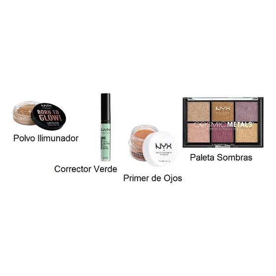 Set Maquillaje Nyx Iluminador + Corrector + Primer + Sombras