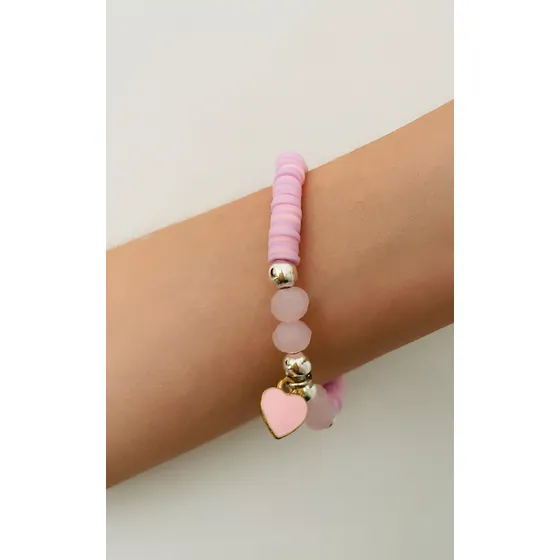 Pulsera Despertando Con Dije Esmaltado De Corazón Nena