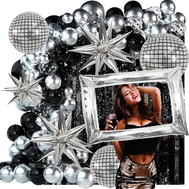 50 Art Globo Discoteca Bola Boliche Y Estrella - Negro Plata