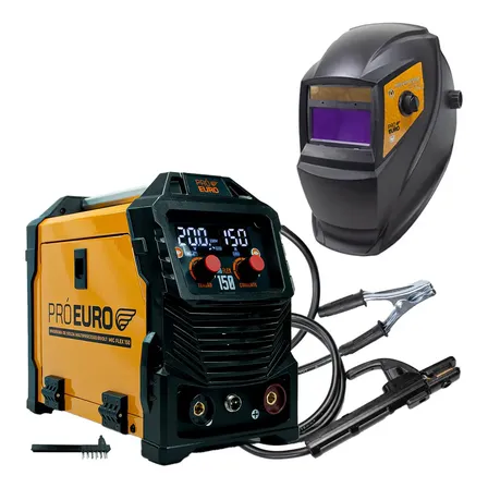 Máquina De Solda 150a Flex Mig Mma Tig Lift Bivolt + Máscara Profissional Pró Euro Laranja 220v
