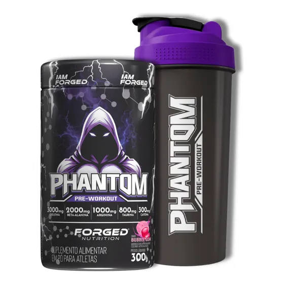 Pré Treino Phantom Fórmula 2.0 Exclusiva 300g Com Beta Alanina, Creatina, Cafeína, Taurina, Tirosina, Vitaminas Complexo B, Sabor Bubble Gum - Forged Nutrition