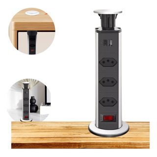 Tomada Retrátil 3 Tomadas 20a Bivolt Embutido Para Mesa Tomada Retrátil 3 Tomadas 20a Bivolt Embutido Para Mesa