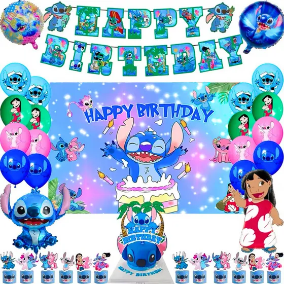 Kit Cotillon Cumpleaños Lilo & Stitch + Tela De Fondo