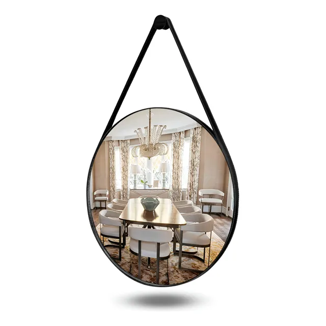 Espelho Adnet De Parede Escandinavo 60cm Com Suporte Cor Preto - Ideal Como Espelho Para Banheiro, Sala Ou Quarto. Redondo...