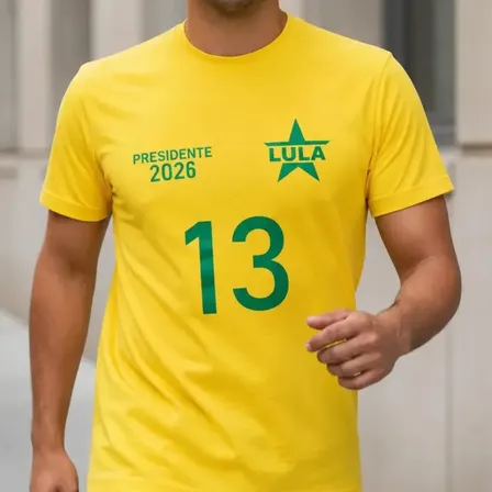 Camiseta Estampada Brasil Lula 13 Presidente 2026 Eleições Amarelo/verde G