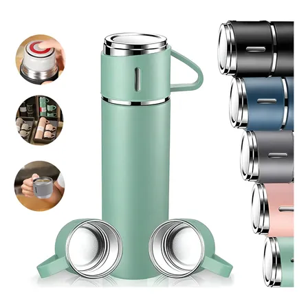 Kit Garrafa Térmica 500ml Vacuum Flask Set C/ 3 Xicaras Verde