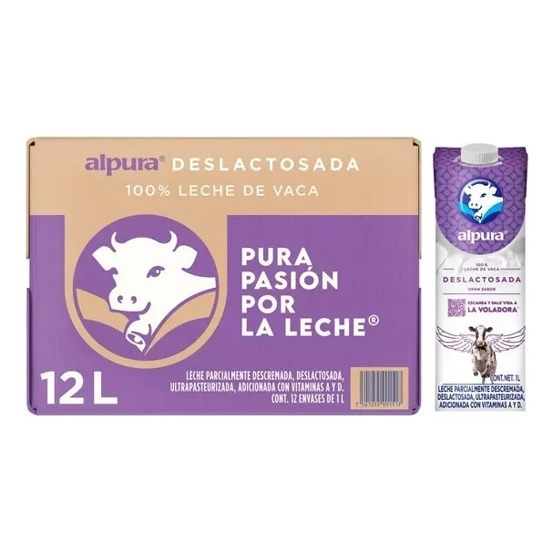 Leche Alpura Deslactosada Con 12 Envases De 1 Litro