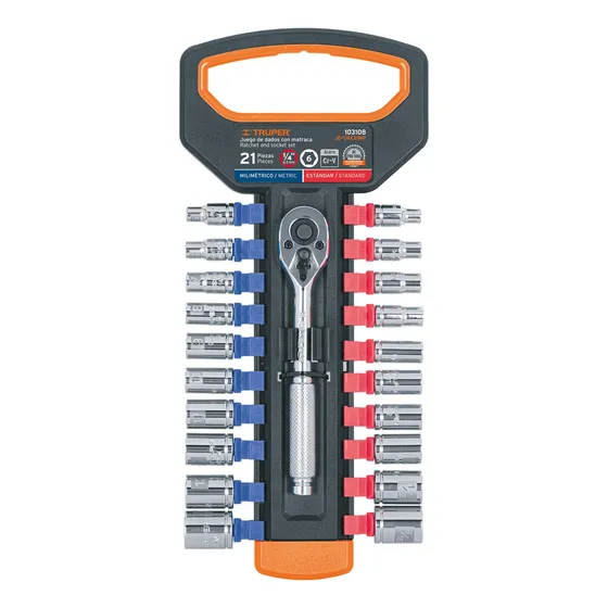 Juego De Dados Mm Y Std Cuadro 1/4'' Con Matraca 103108