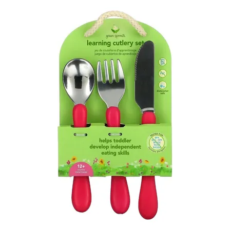 Set Cubiertos De Aprendizaje Acero Inoxidable Green Sprouts Color Fucsia
