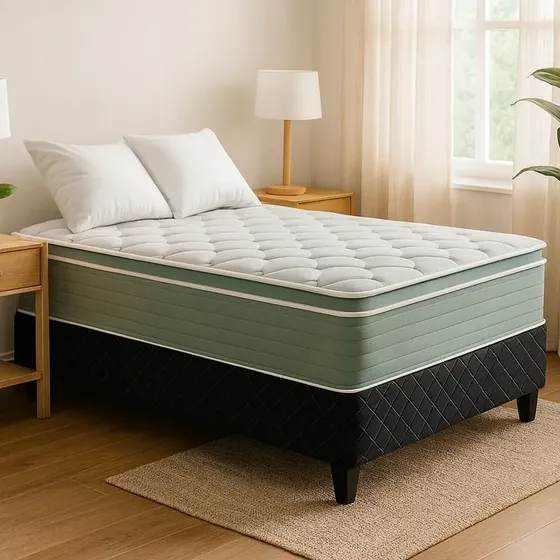 Conjunto Sommier 100% Espuma Pillow Top 1 Plaza Y Media Verde | Cuotas sin interés