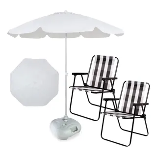 2 Cadeiras De Praia + Base 21kg + Guarda Sol Branco 1,60 M 2 Cadeiras De Praia + Base 21kg + Guarda Sol Branco 1,60 M