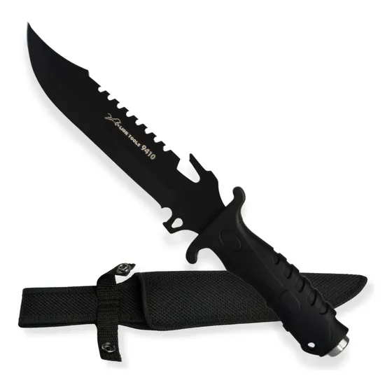 Cuchillo Tipo Rambo Campismo Militar Táctico Monte Negro Negro