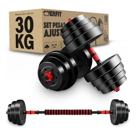 Set Mancuernas Y Barra Unibles 30kg Fitness Pesas Ajustables Color Negro