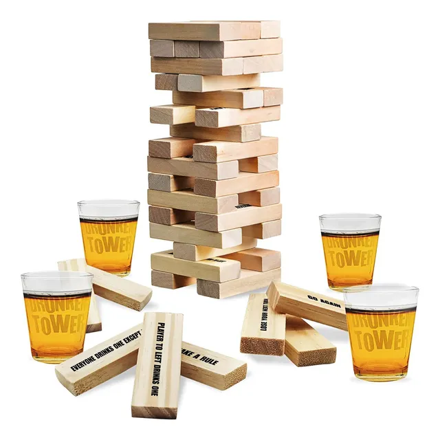 Juego De Mesa Yenga + 4 Vasos Shot Previa Torre De Maderas