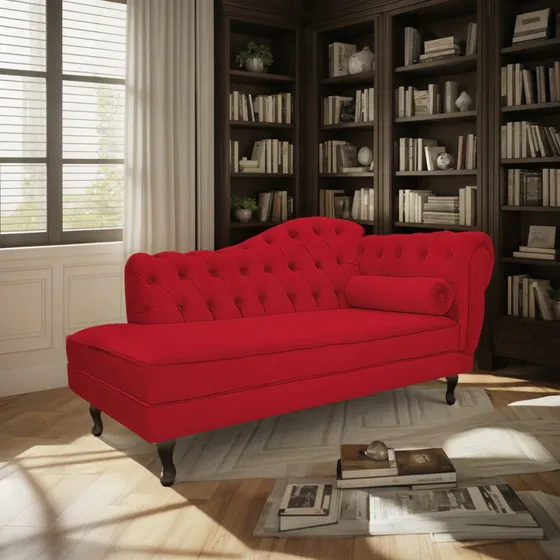 Divã Recamier Sofá Juliana 185cm Lado Esquerdo Suede Vermelh