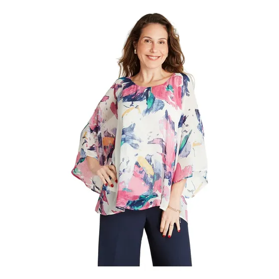 Túnica Morado Estampado Cuello Redondo