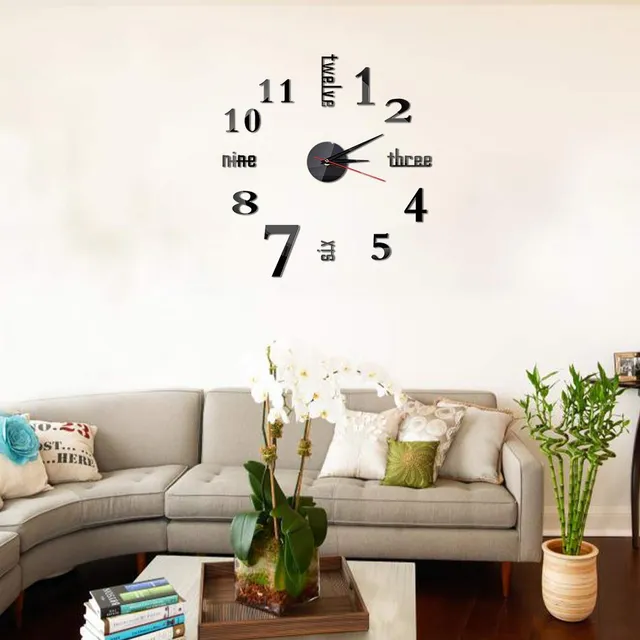 Reloj Pared Marco 10 20  Color Negro 3d Forma Redonda Cuarzo