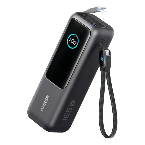 Cargador Portátil Power Bank Anker Laptop, 25000mAh 165W, 3 Puertos USB-C, Pantalla Inteligente, Carga Rápida para Mac, Dell XPS, ThinkPad, iPhone, iPad, Samsung y Más, para Viajes y Trabajo
