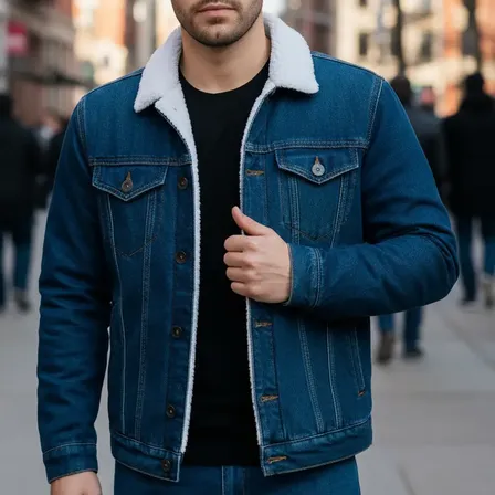 Jaqueta Jeans Masculina Forrada Grossa Pele Pelinho Lycra