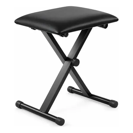 Banco Ajustável Para Teclado Piano Bertô Preto Couro Sintético 40x30 Cm Banqueta Em X Regulável 3 Alturas Dobrável