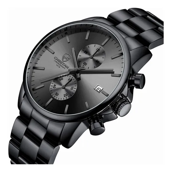 Reloj Cronógrafo De Cuarzo De Acero Inoxidable Para Hombre Fondo Black/gray