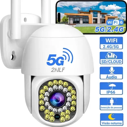 2nlf Câmera de Segurança WiFi Full HD Mini Dome Externa Infravermelho Visão Noturna Áudio Bidirecional Sensor de Movimento App Eseecloud À Prova d'Água Branco