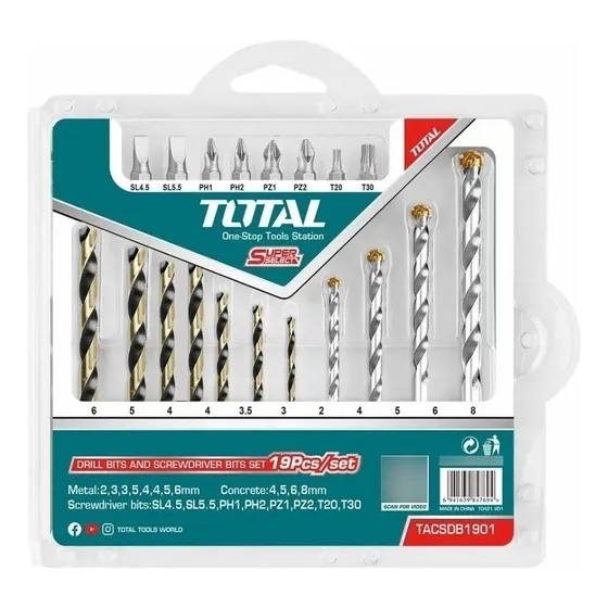 Juego Brocas Y Puntas P/ Atornillador Taladro 19 Pcs Total
