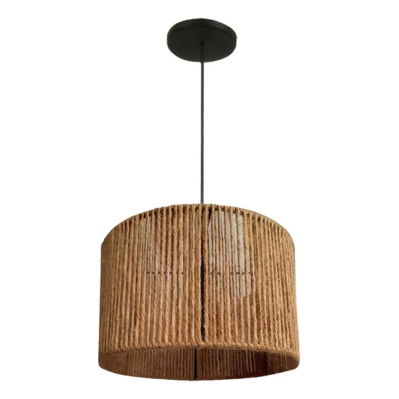 Lampara Colgante Hilo, Yute 1 Luz - 30cm Estructura Yute Cable Negro