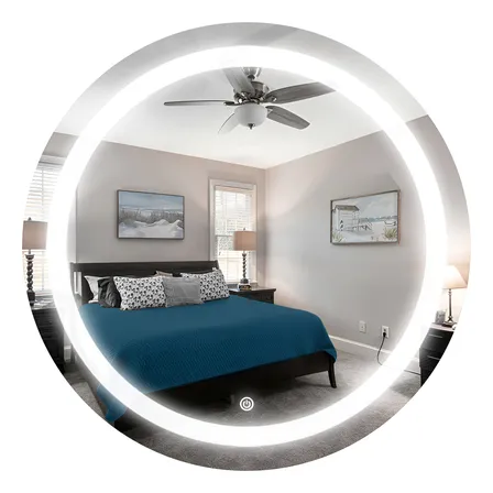 Espelho Redondo Jateado 70x70 Iluminado Led Touch Screen Moldura Branco Frio