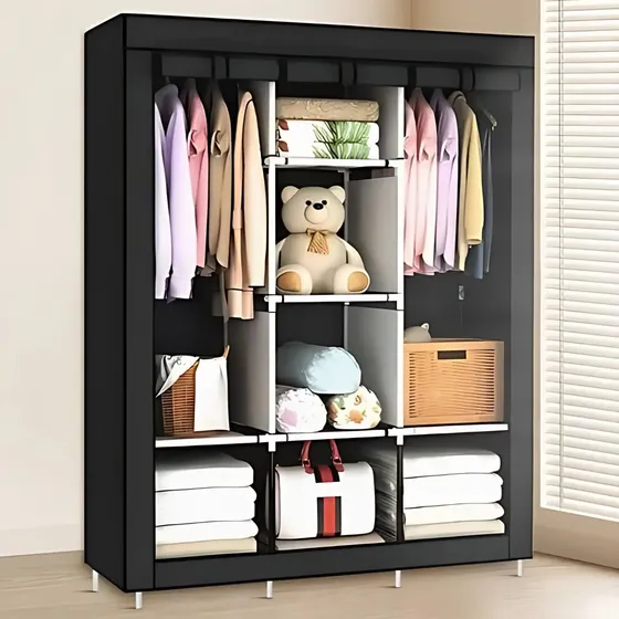Armario Organizador Armable 8 Secciones Aluminio Tela Color Negro