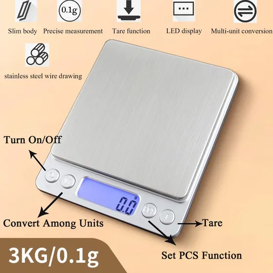 Balanza Peso Digital Cocina Joyas De 0.1g A 3000gr Cn Tare N