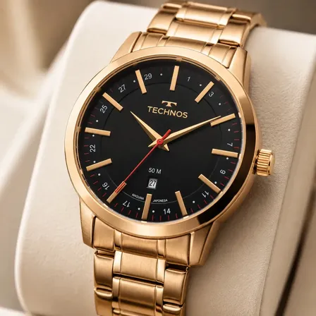 Relógio Technos Masculino Dourado de Aço Inox Analógico com Calendário