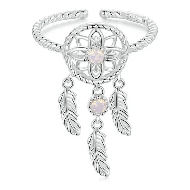 Anillo Ajustable Atrapasueños Con Ópalo 100% Plata S925