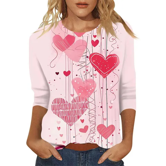 Camisa Para Dia San Valentin Mujer Manga 3 4 Cuello Redondo